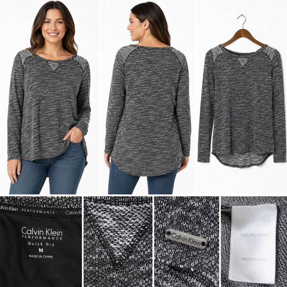 Calvin Klein Performance Gray Marled Knit Top Medium